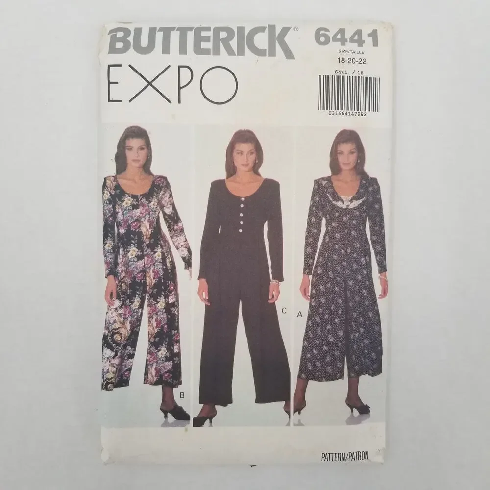 Vintage Pattern Sewing Crafts Hobby Butterick 6441 Sizes 18/20/22 1990s Dress